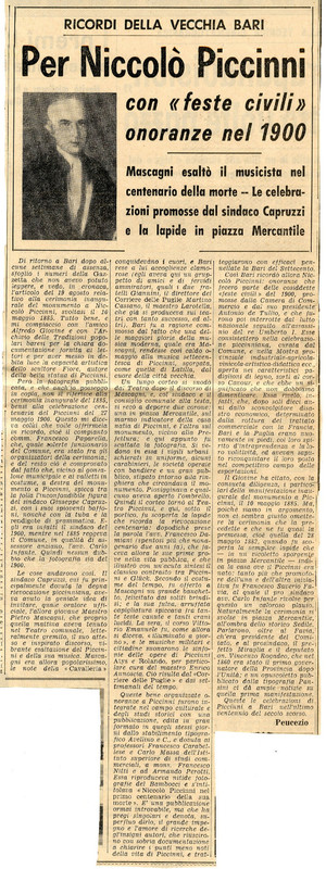 Peucezio (1964) - Per Niccolò Piccinni con feste civili onoranze nel 1900 (La Gazzetta del Mezzogiorno - 16 settembre 1964).jpg