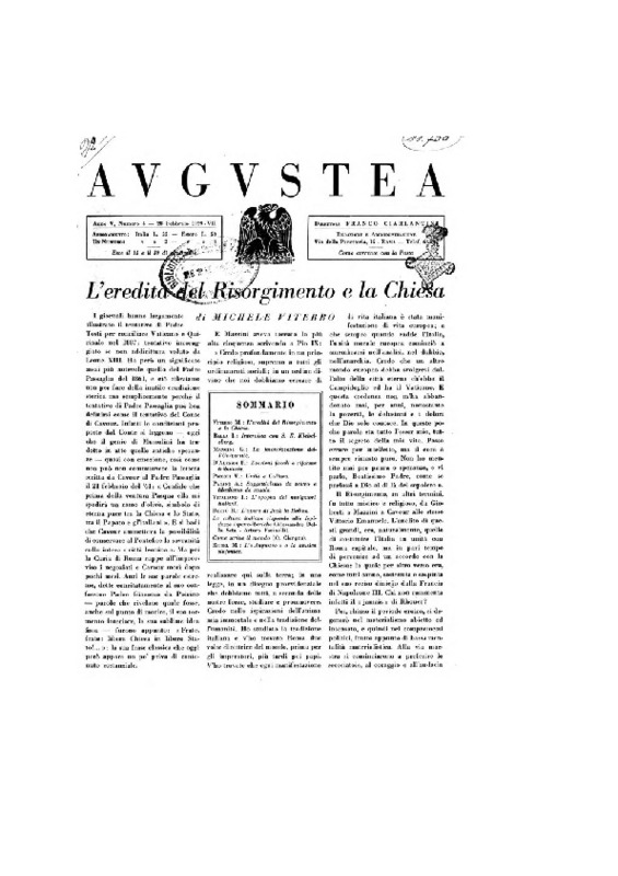MV (1929), L´eredita del Risorgimento e la Chiesa (Augustea, a. 5., n. 4, 28 febbraio 1929, p. 98-99).pdf