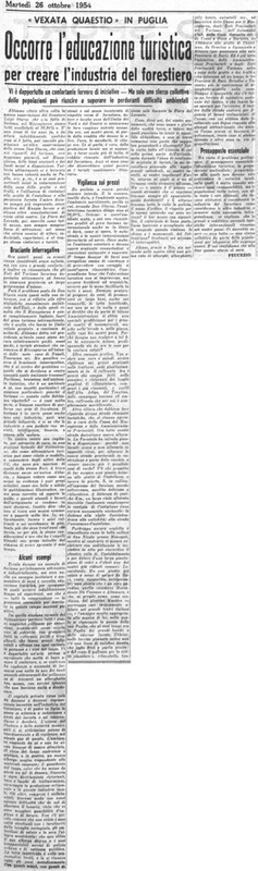 Viterbo Michele (1954) Occorre l'educazione turistica per creare l'industria del forestiero (La Gazzetta del Mezzogiorno, 26 ottobre 1954, p. 5).jpg