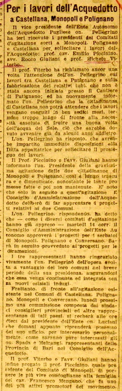 (1922) Per i lavori dell’Acquedotto a Castellana, Monopoli e Polignano (Corriere delle Puglie, 11 novembre 1922, p. 5).JPG