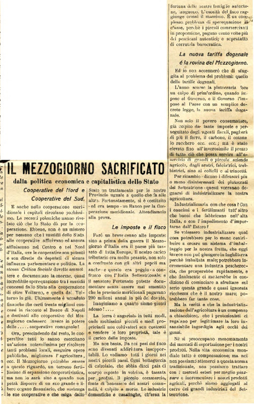 Michele Viterbo (1922) - Il Mezzogiorno sacrificato (L'elmetto - 9 settembre 1922, pp. 1-2).pdf