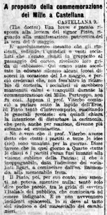 The doctor (1915), A proposito della commemorazione dei Mille a Castellana (Corriere delle Puglie, 11 maggio 1915, p. 4).jpg