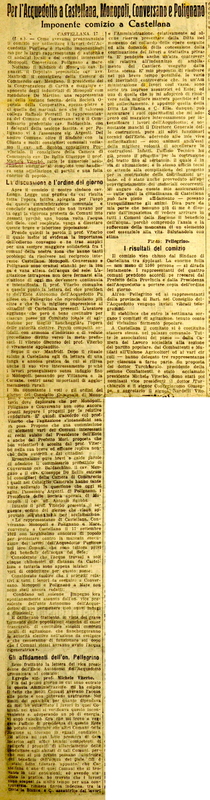 F. S. (1922) Per l’Acquedotto a Castellana, Monopoli, Conversano e Polignano, Imponente comizio a Castellana (Corriere delle Puglie, 19 settembre 1922, p. 5).JPG