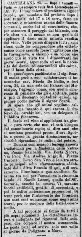 MV (1907), Dopo i tumulti - Festa - Lo sciopero sulla Bari-Locorotondo (Corriere delle Puglie, 28 aprile 1907, p. 2).jpg