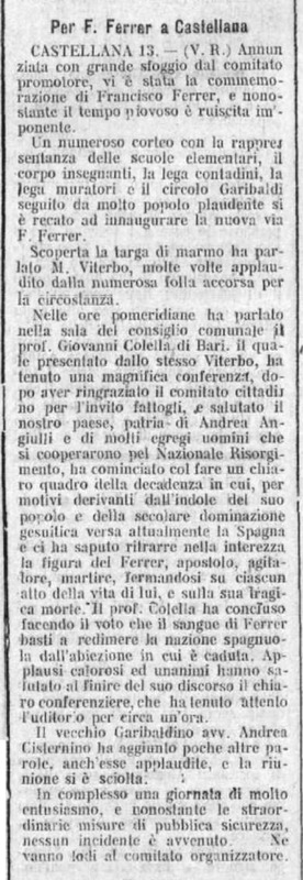V. R. (1909), Per F. Ferrer a Castellana (Corriere delle Puglie, 16 dicembre 1909, p. 4.png