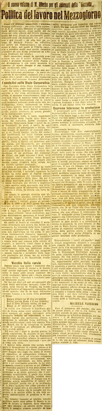 MV (1926), Politica del lavoro nel Mezzogiorno, il nuovo volume di M. Viterbo per gli abbonati della 'Gazzetta', La Gazzetta di Puglia, 24 dicembre 1926, p. 3.JPG