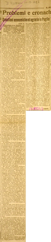 MV (Appulo) (1922), Questioni economiche ed agrarie in Puglia, Il mondo, 10 maggio 1922.JPG