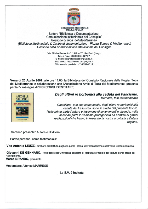 Teca del Mediterraneo (2007) Lettera invito per la presentazione del volume Dagli ultimi re borbonici alla caduta del Fascismo.jpg