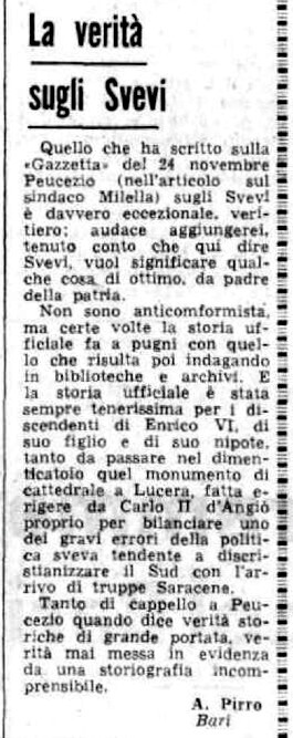 Pirro Alfonso (1965), La verità sugli Svevi (La Gazzetta del Mezzogiorno, 4 dicembre 1965, p. 7).jpg