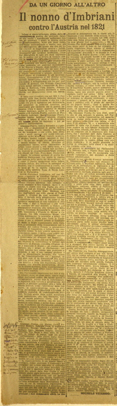 MV (1916), Il nonno d'Imbriani contro l'Austria nel 1821, da un giorno all'altro, GdIt, 18 giugno 1916, p. 4.JPG
