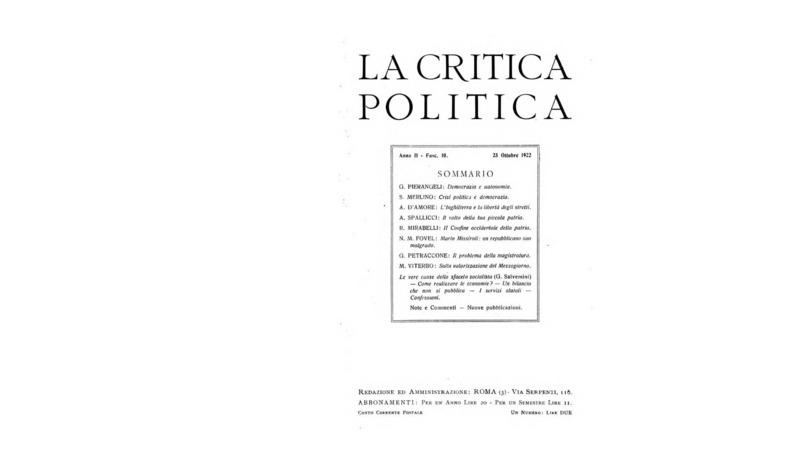 MV (1922), Sulla valorizzare del Mezzogiorno, per concludere (La critica politica, a. 2., fasc. 10, 25 ottobre 1922, p. 424-426).pdf