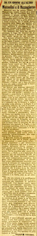 MV (1923), Mussolini e il Mezzogiorno, da un giorno all'altro, Il Giornale d'Italia, 31 luglio 1923, p. 4.JPG