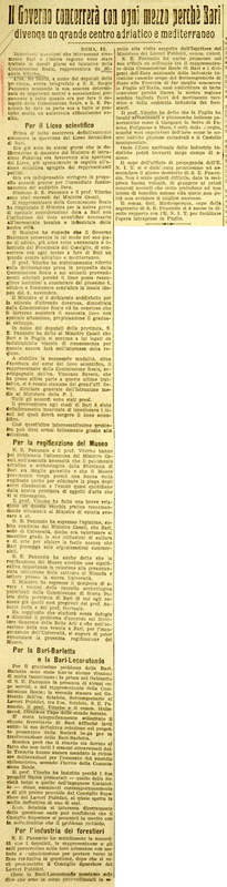 (1924) Il Governo concorrerà con ogni mezzo perché Bari divenga un grande centro adriatico e mediterraneo, La Gazzetta di Puglia, 27 settembre 1924, p. 6.JPG