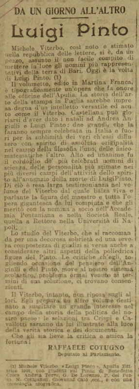 Cotugno Raffaele (1921), Luigi Pinto, da un giorno all'altro.jpg