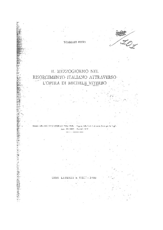 Pedio Tommaso (1967) Il Mezzogiorno nel Risorgimento italiano attraverso l'opera di Michele Viterbo (Estratto da Archivio Storico Pugliese ... Bari, Laterza).pdf