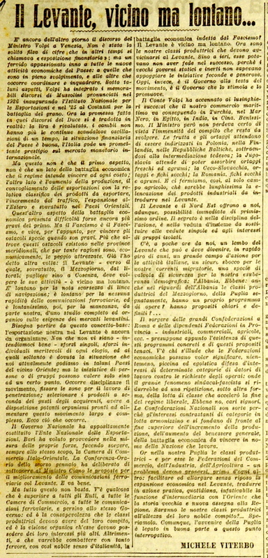 MV (1927), Il Levante, vicino ma lontano..., La Gazzetta di Puglia, 11 febbraio 1927, p. 1.JPG
