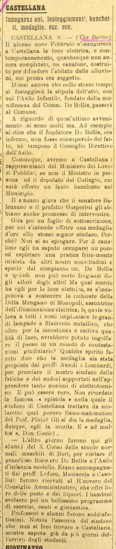 The Doctor (MV - 1913) Castellana, Inaugurazioni, festeggiamenti, banchetti, medaglia ecc. (Gazzettino delle Puglie 9 febbraio 1913).JPG