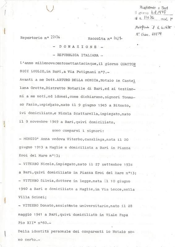 (1975) Atto notarile di donazione della biblioteca i Michele Viterbo al Comune di Castellana.jpg