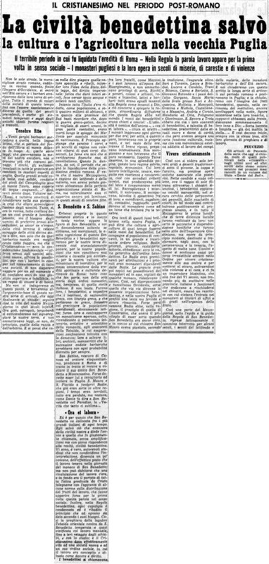 VM(1956) La civiltà benedettina salvò la cultura e l'agricoltura nella vecchia Puglia (La Gazzetta del Mezzogiorno, 27 marzo 1956, p. 3).jpg