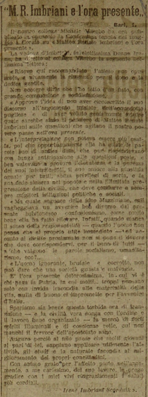 Imbriani Scordulk Irene (1920), M. R. Imbriani e l'ora presente [Recensione].JPG
