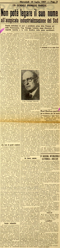 P (1957), Non poté legare il suo nome all’auspicata industrializzazione del Sud (La GdM, 10 luglio 1957, p. 3).JPG