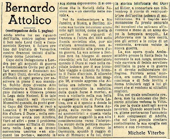 Michele Viterbo (1942) - Bernardo Attalico (La Gazzetta del Mezzogiorno - 11 febbraio 1942, p. 3).jpg