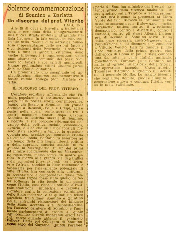 (1923) Solenne commemorazione di Sonnino a Barletta, Il mattino, 17-18 marzo 1923.JPG