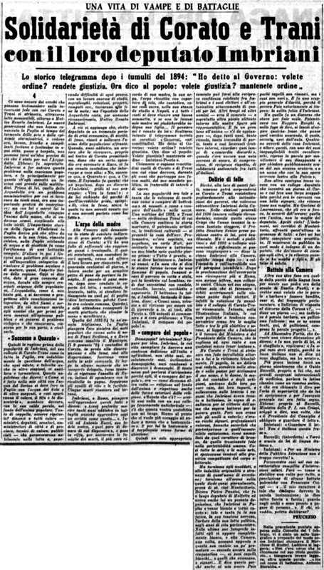 Viterbo Michele (1952) Solidarietà di Corato e Trani con il loro deputato Imbriani (La Gazzetta del Mezzogiorno, 13 febbraio 1952, p. 3).jpg