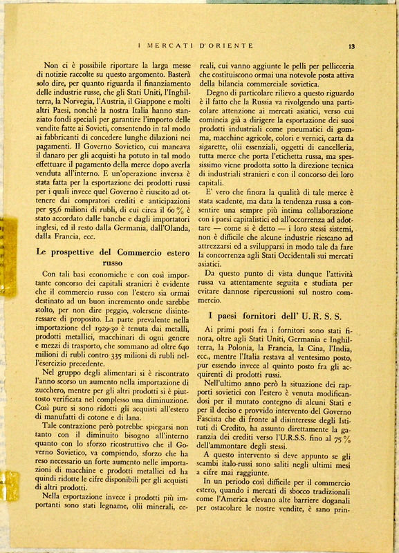 (1931), Una importante riunione promossa dalla “Camera di Commercio italo-orientale”, Per l'incremento degli scambi Italo-Russi, I mercati d'Oriente, luglio 1931, p. 13.JPG