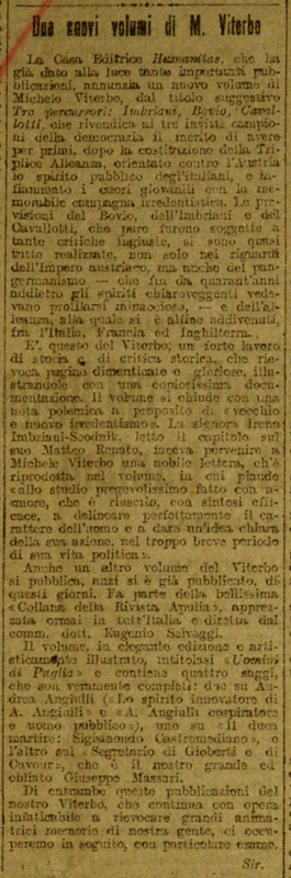 Sir. (1916), Due nuovi volumi di M. Viterbo.JPG