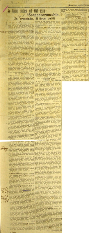 MV (1915) Un bandito pugliese del XVIII secolo: Scannacornacchia - (I) Un crescendo di feroci delitti (Corriere delle Puglie, 9 aprile 1915).JPG