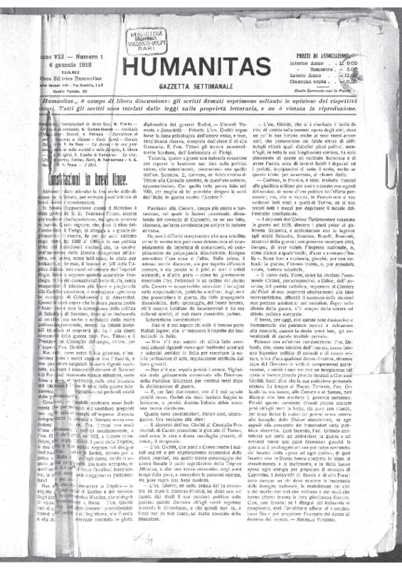 VM (1918), Constatazioni in brevi linee (Humanitas, A. 8, n. 1, 6 gennaio 1918, p. 1).pdf