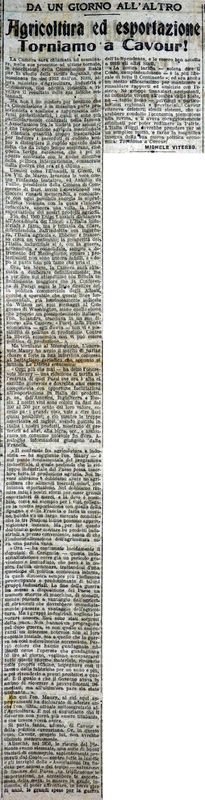 MV (1919), Agricoltura ed esportazione, Torniamo a Cavour!, Da un giorno all'altro (Giornale d'Italia, 8 febbraio 1919, p. 2).JPG