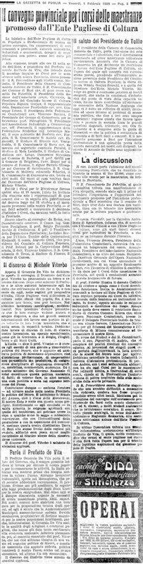 (1924) Il convegno provinciale per i corsi delle maestranze promosso dall'Ente Pugliese di Coltura (La Gazzetta di Puglia, 1 febbraio 1924, p. 3).jpg