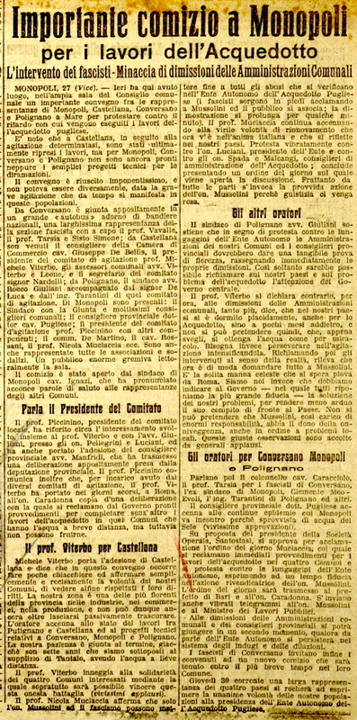 Vice (1922) Importante comizio a Monopoli per i lavori dell’Acquedotto (La Gazzetta di Puglia, 28 novembre 1922).JPG