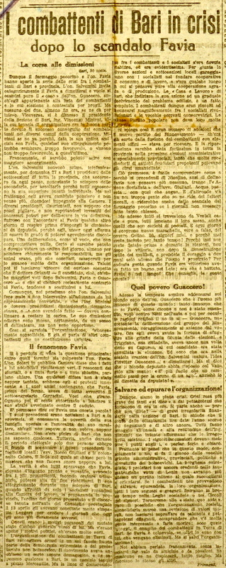 Froment (1920), I combattenti di Bari in crisi dopo lo scandalo Favia, La corsa alle dimissioni, Il tempo, 02 luglio 1920, p. 2.JPG