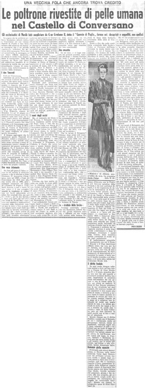 Viterbo Michele (1951) Le poltrone rivestite di pelle umana nel Castello di Conversano (La Gazzetta del Mezzogiorno, 17 luglio 1951, p. 3).jpg