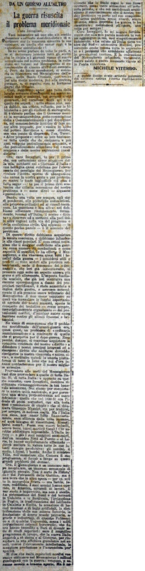 MV (1918) La guerra risuscita il problema meridionale, Da un giorno all'altro (Giornale d'Italia, 15 ottobre 1918, p. 2).JPG