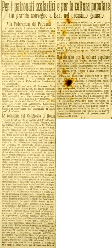 (1922), Per i patronati scolastici e per la coltura popolare, Un grande Convegno a Bari nel prossimo gennaio.JPG