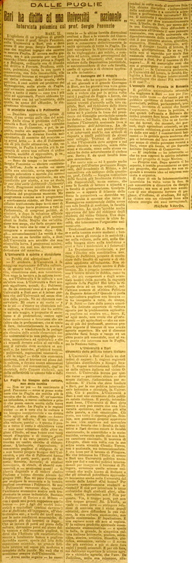 MV (1922), Bari ha diritto ad una Università %22nazionale%22, Intervista polemica col prof. Sergio Panunzio, Il mondo, 12 maggio 1922, p. 4.JPG