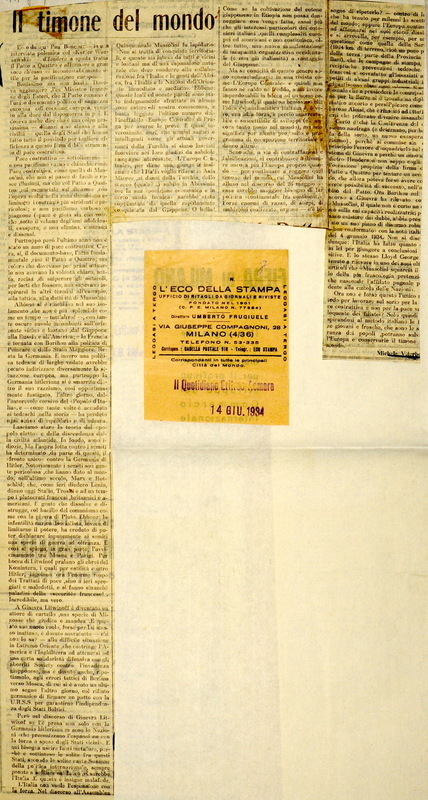 MV (1934), Il timone del mondo, Il Quotidiano Eritreo (Asmara), 14 giugno 1934 (La Gazzetta del Mezzogiorno, 2 giugno 1934).JPG