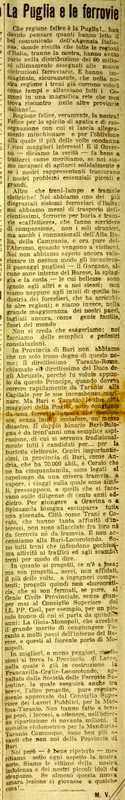 MV (1921), La Puglia e le ferrovie, Corriere delle Puglie, 23 ottobre 1921, p. 1.JPG