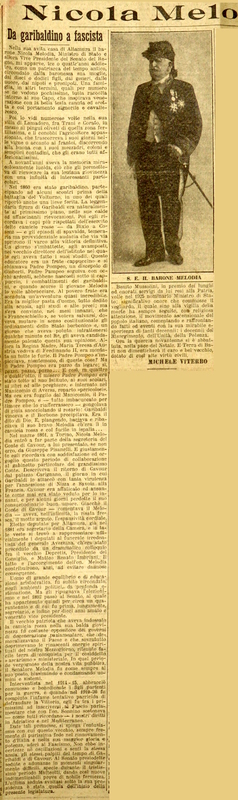 MV (1929), Nicola Melodia, Da garibaldino a fascista, La Gazzetta del Mezzogiorno, 27 dicembre 1929, p. 1.JPG