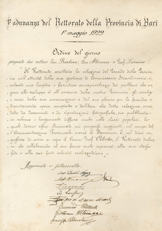 (1929) Attestazione di ammirazione del Rettorato della Provincia di Bari a favore di Michele Viterbo.jpg