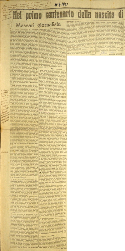 MV (1921), Massari giornalista, Corriere delle Puglie, 11 agosto 1921.JPG