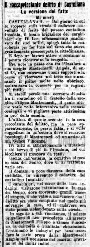 MV (1907), Il raccapricciante delitto di Castellana, la versione del fatto, gli arresti (Corriere delle Puglie, 3 dicembre 1907, p. 1).jpg