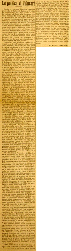 MV (1926), La politica di Poincaré, La Gazzetta di Puglia, 27 luglio 1926, p. 1.JPG