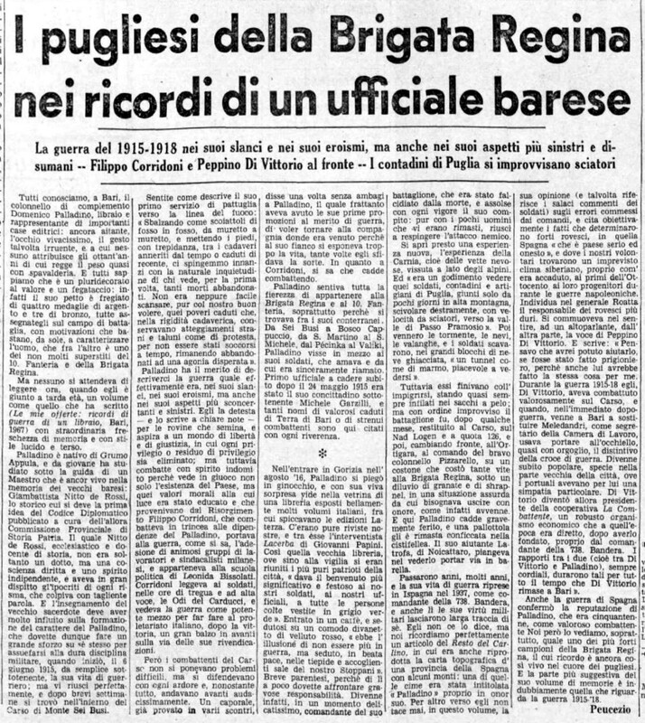 VM (1967), I pugliesi della Brigata Regina nei ricordi di un ufficiale barese (La Gazzetta del Mezzogiorno, 18 novembre 1967, p. 3).jpg