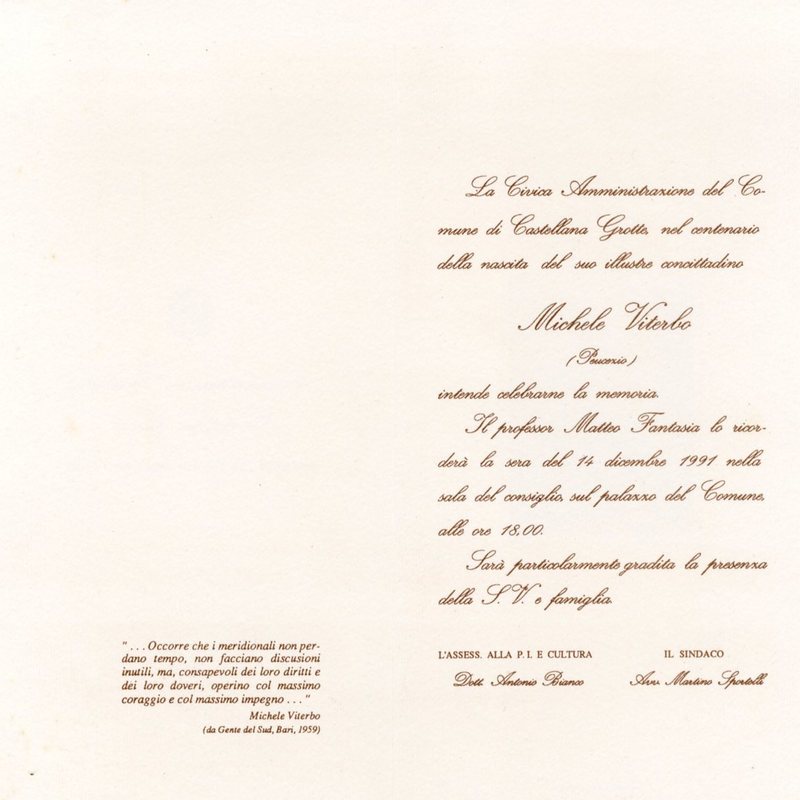 (1991) Invito per il centenario della nascita di Michele Viterbo (Interno).jpg