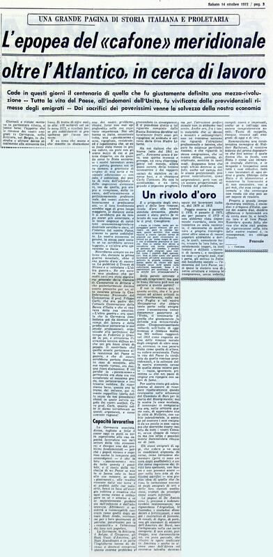 VM (1972), L'epopea del cafone meridionale oltre l'Atlantico, in cerca di lavoro (La Gazzetta del Mezzogiorno, 14 ottobre 1972, p. 3).jpg